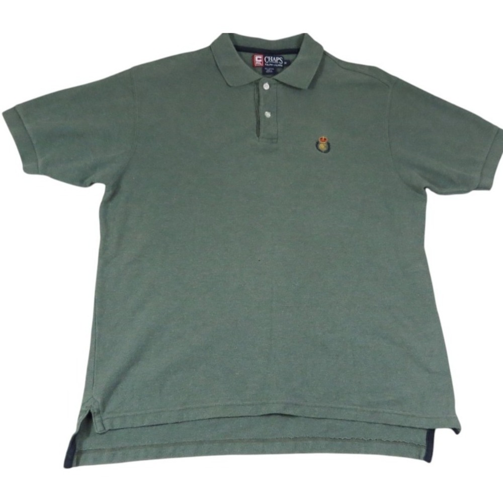 VTG Chaps Ralph Lauren Polo Shirt Mens Medium Green Embroidered Logo Performance